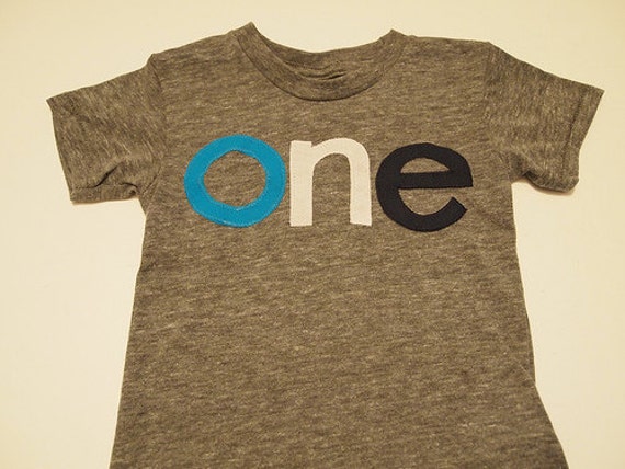 Turquoise white and navy lowercase one Birthday Tee Organic Shirt Blend first birthday shirt available for any birthday Il_570xn