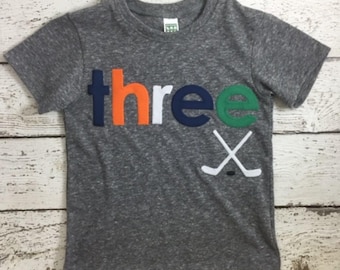 Hockey shirt Boy's Birthday Shirt ice hockey puck Birthday Organic Blend Tee for any age