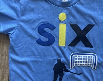 Hockey shirt birthday tshirt sports party goalie tee ice hockey hockey player stick and puck gift kids or adult hockey number age