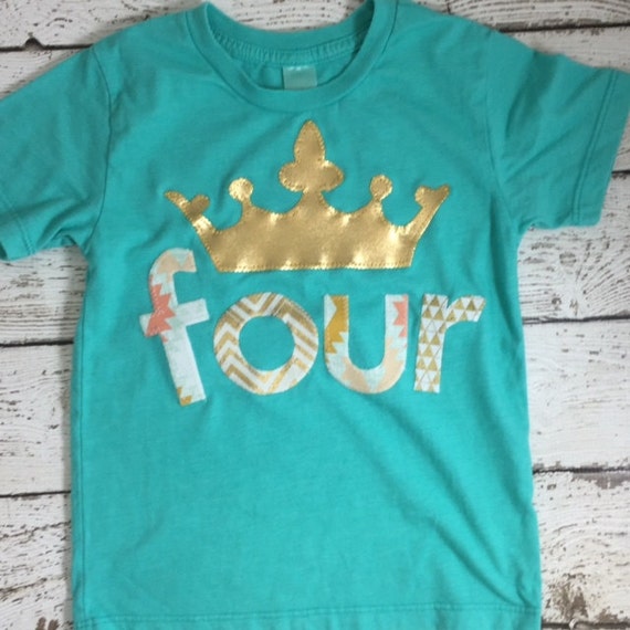 pink and gold Birthday Shirt Rainbow Birthday Shirt-Gold Unicorn Appliqu\u00e9d Embroidered Pink and gold Crown Princess Birthday Shirt