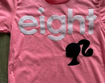 Girl's Birthday Shirt doll head silhouette pink and white birthday shirt personalized birthday shirt