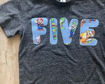 Custom Mario inspired Birthday Shirt, Video Gamer Birthday TShirt For Kids, Gamer Birthday Tee, Personalized video Game character T-shirt