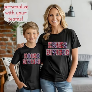 Personalized House Divided Shirt for Kids Adult, Custom Two Schools Football Tee, Split Team Sports Rivalry Gift, Family Multi Team Shirt