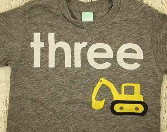 Excavator tshirt construction truck theme birthday party boys birthday shirt construction black  white grey