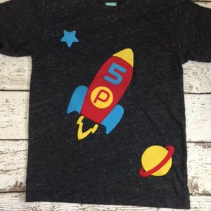 Space themed birthday, space party decor, rocket shirt, Rocket Ship, Spaceship, boy's birthday shirt, planets, planet party, space invite image 1
