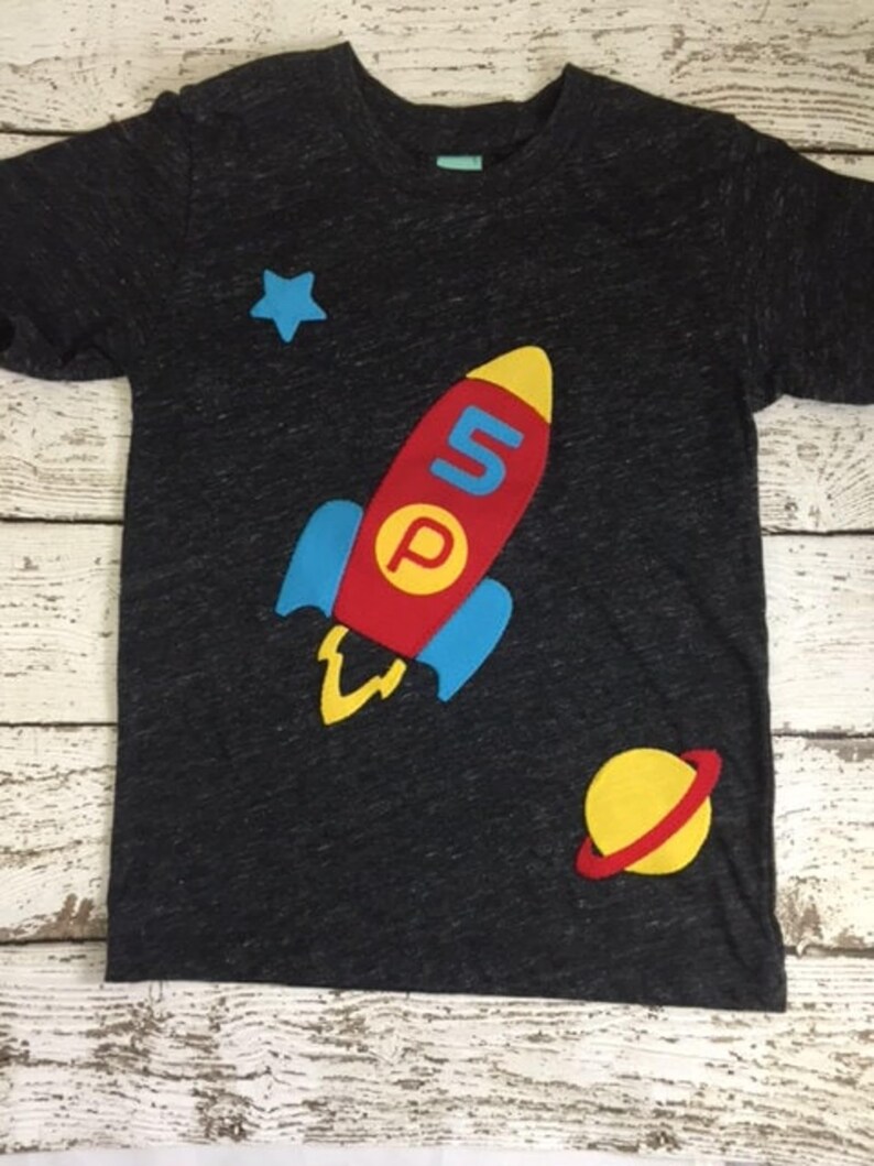 Space themed birthday, space party decor, rocket shirt, Rocket Ship, Spaceship, boy's birthday shirt, planets, planet party, space invite image 1