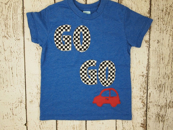 Car Shirt Go Go Go race car Birthday Tee Organic Blend grey Shirt Boys Birthday Shirt little red car chevron Il_570xn