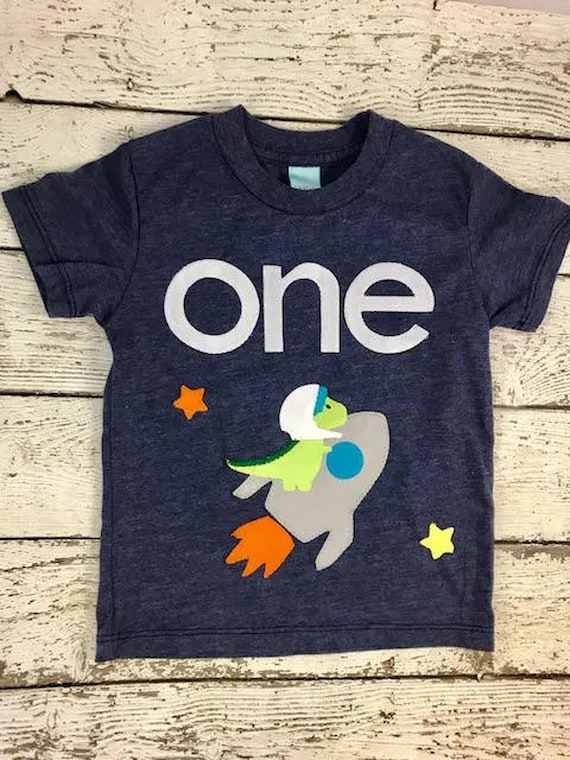 Dinosaur in Space Birthday Shirt, Dino Birthday Outfit, Rocket Ship T-shirt, Personalized Birthday Tee