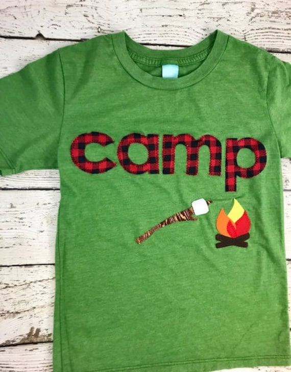 Camping shirt, campfire, camping decor, camping party, kids camping outfit, Childrens camping tee, buffalo plaid decor, camp shirt, campfire Il_570xn