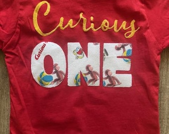Curious ONE Birthday Shirt, Monkey Party Tshirt, Personalized T-shirt for infants and toddlers