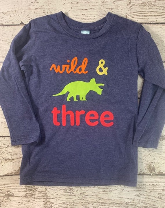 Dinosaur Shirt, Boys Birthday Tee, wild & three, Dinosaur party, dinosaur invitation, Organic Shirt Blend Dinosaur Birthday, any birthday Il_570xn