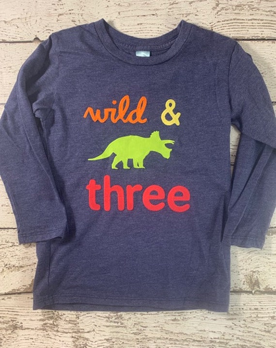 Dinosaur Shirt Boys Birthday Tee Wild & Three Dinosaur - Etsy