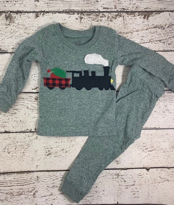 Train pajama, elf hat, Christmas train, polar, Christmas Pajamas, Holiday Pajamas, Christmas pj for boy, Boys Christmas present, pajama Il_570xn