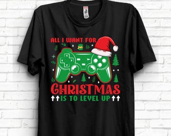 Gamer Weihnachten Urlaub T-Shirt für Kinder und Erwachsene Level Up Geschenk für Gamer, perfektes Weihnachtsgeschenk für Videospiel-Liebhaber, Game Control Tee