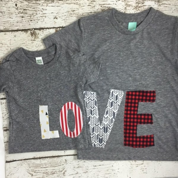 LOVE shirts Bio-T-Shirt mit modernem Design Geschwister Shirts Büffel Karo Streifen Pfeile Valentinstag Shirt für Jungen und Mädchen