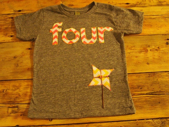 Girls Birthday Tee pink chevron and detailed yellow chevron pinwheel design Organic Shirt Blend first birthday second etc Il_570xn