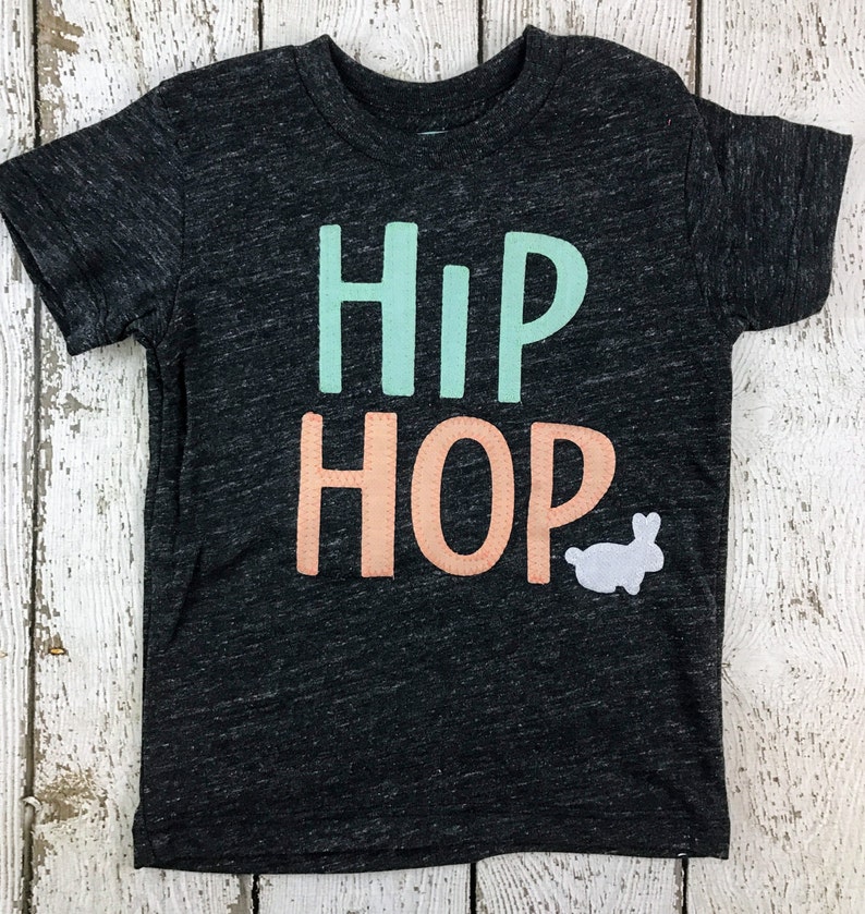 Hip Hop Easter Bunny Shirt Mint and Peach and White, Easter t-shirt for children, Matching easter outfits for family, easter shirts for baby image 1