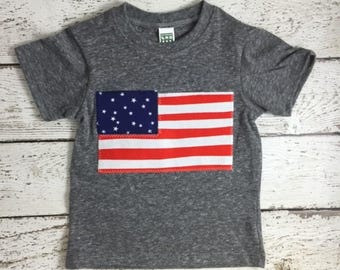 American Flag Shirt, Red White and Blue USA shirt for Kids, God Bless America American Flag for Fourth of July, Hand sewn, Stars and Stripes