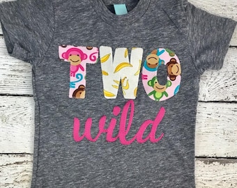 two wild shirt, wild one party shirt, two wild outfit, monkey birthday outfit, little monkey party shirt, girl's birthday shirt, monkey