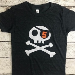 Pirate birthday shirt, Skull and Crossbones shirt, toddler tee boys and girls tshirt, pirate party, skull, Organic Blend Boys shirt image 1