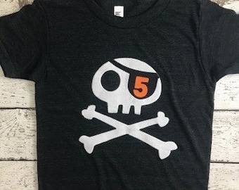 Pirate birthday shirt, Skull and Crossbones shirt, toddler tee boys and girls tshirt, pirate party, skull,  Organic Blend Boys shirt