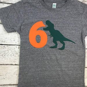 T-Rex Dinosaur Shirt Boys Birthday Tee for any birthday dino taking bite out of number Organic Dinosaur Birthday customize colors add name image 2