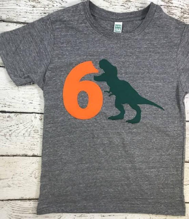 T-Rex Dinosaur Shirt Boys Birthday Tee for any birthday dino taking bite out of number Organic Dinosaur Birthday customize colors add name image 2