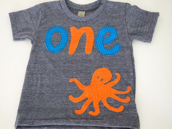 Octopus Shirt Birthday shirt Customize colors Boys Girls Organic Blend Birthday Tee first second Octopus birthday Il_570xn