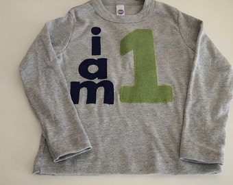 I AM 1 Birthday Tee Organic Shirt Blend boys girls birthday shirt first birthday second navy and green customize birthday theme colors