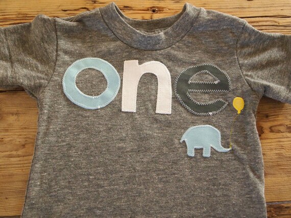 Custom birthday shirt light blue and grey elephant design Customize colors Boys Girls Organic Blend Birthday Tee first birthday shirt Il_570xn