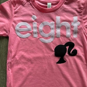 Girl&#39;s Birthday Shirt doll head silhouette pink and white birthday shirt personalized birthday shirt