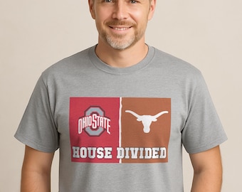 House Divided Tshirt for Men and Women, Personalized College Team Shirt, Custom Split School Tee, Gift for Dad, Any logo Rival Teams T-shirt