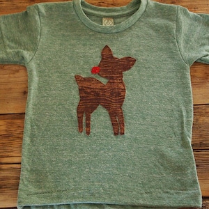 Children's Christmas Shirt, xmas shirt, reindeer shirt, baby deer shirt vintage style girls boys kid's Christmas shirt fawn shirt woodgrain