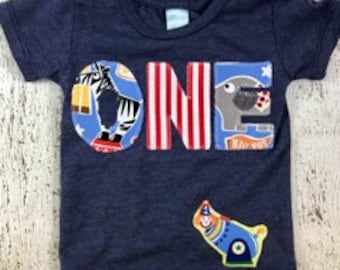 Circus Animal theme Birthday Shirt, clown, circus stripe,  Organic blend birthday tee for boys and girls Carnival elephant zebra clown