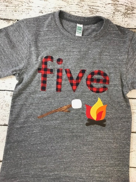 Camp Party with S'mores, Lumberjack Birthday, Woodland Birthday, Trail Mix Bar, Moose Munch, Camp Birthday Shirt in Buffalo Plaid, Camping Il_570xn
