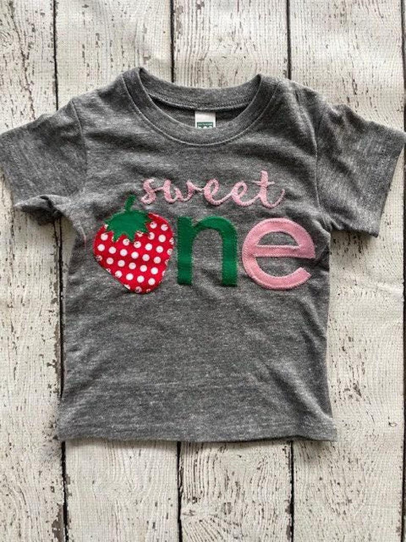 sweet one birthday shirt for girls, Girl's birthday shirt, strawberry birthday shirt, strawberry shirt, sweet 1, first birthday shirt girl imagen 2
