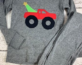Monster Truck pajama, Christmas truck pajama, Custom Christmas Pajamas, Holiday Pajamas, Christmas pj for family, Boys Christmas pajama