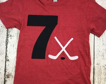 Hockey shirt Boy's Birthday Shirt ice hockey puck Birthday Organic Blend Tee for any age