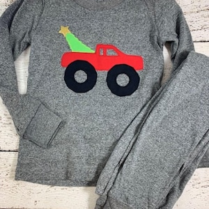 Boy Monster Truck Shirt, Christmas Truck Pajama, Boy Christmas Shirt, Christmas Pajama Boy, Family Matching Sibling Holiday Pajamas