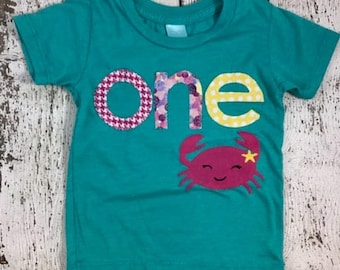 crab shirt, nautical party, girls birthday shirt, cute crab, crab decor, first birthday shirt, first birthday outfit, one shirt, girl crab