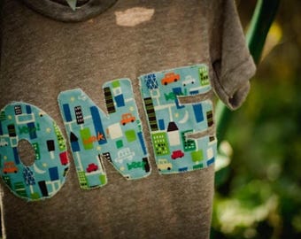 Boys Birthday Shirt Blue Car Trucks Organic Blend Brown Tee