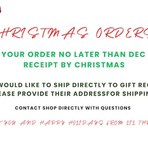 text that reads "Christmas AS Orders" and "Place your order no later than Dec 16 for receipt by Christmas". It also provides instructions for shipping directly to gift recipients and encourages direct contact with questions.
