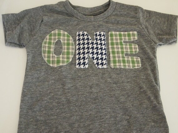 Blue Green and Yellow Plaid and Houndstooth Shirt Birthday Tee Organic Shirt Blend first birthday shirt second third Il_570xn