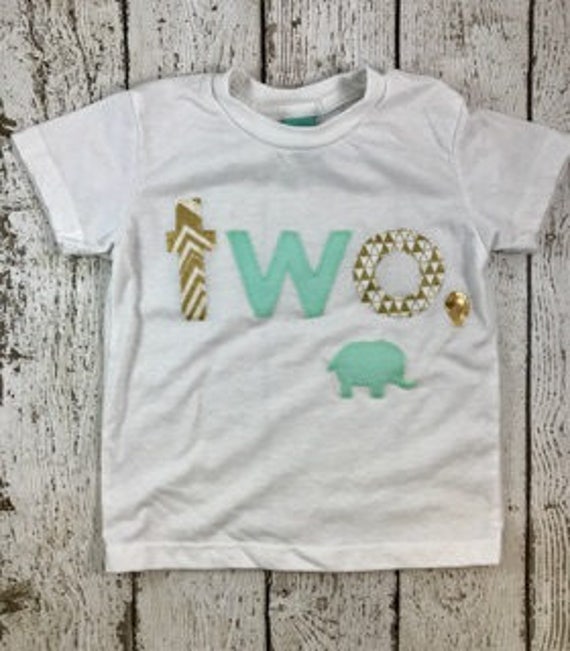 Birthday Shirt for girls, elephant theme, zoo birthday tee, mint and gold, elephant birthday, girls birthday shirt, organic blend shirt Il_570xn