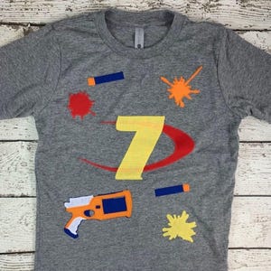 boys birthday shirt, unique kids tee, birthday shirt, gun shirt, tag, water gun party, water gun, blue and orange, birthday, six shirt