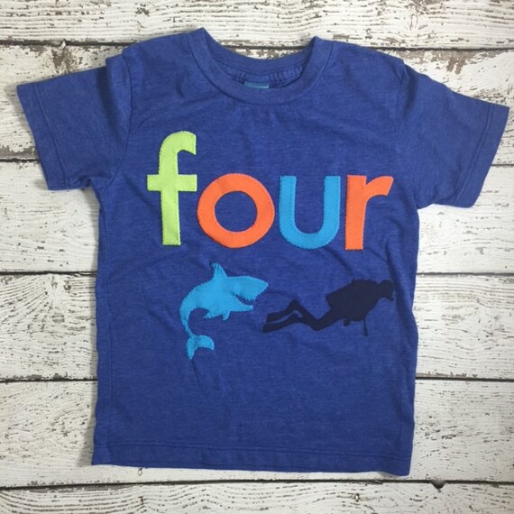 Shark Birthday shirt, boy's birthday shirt, shark party, nautical party, scuba diver, Custom colors lime turquoise orange aquarium party Il_570xn