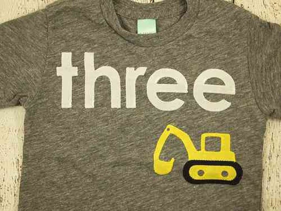 Excavator tshirt construction truck theme birthday party boys birthday shirt construction black white grey Il_570xn