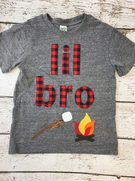 sibling shirt, lil bro, big bro, Camping shirt, campfire, Children's camping tee, Birthday Tee , buffalo plaid decor, camping party Il_570xn