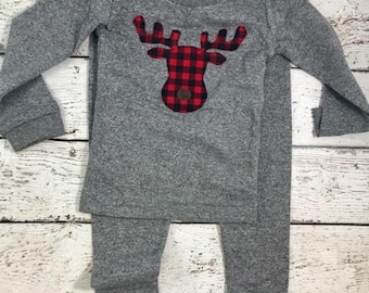 Buffalo Plaid Moose Pajamas for whole family,  Family Christmas Pajamas, Custom Christmas Pajamas, Holiday Pajamas, Christmas pj for family