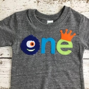 Baby Toddler Little Monster Shirt, Boys 1st Birthday Shirt, 1st Birthday Outfit, Kids Applique Shirt Personalized, Organic Boys Tee